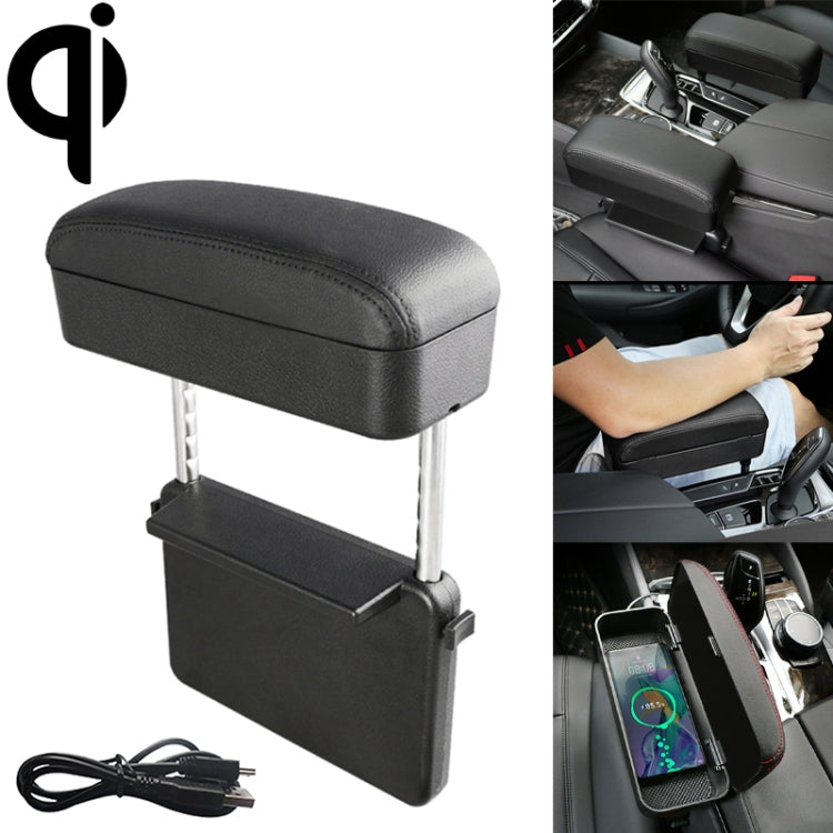 Universal Car Wireless Qi Standard Charger PU Leather Wrapped Armrest Box Cushion Car Armrest Box Mat with Storage Box