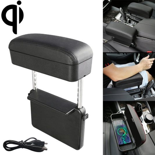 Universal Car Wireless Qi Standard Charger PU Leather Wrapped Armrest Box Cushion Car Armrest Box Mat with Storage Box