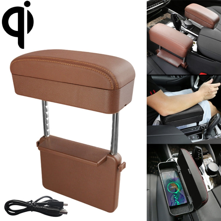 Universal Car Wireless Qi Standard Charger PU Leather Wrapped Armrest Box Cushion Car Armrest Box Mat with Storage Box