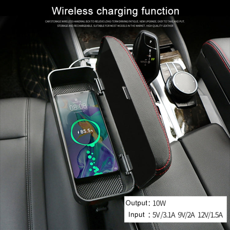 2 PCS Universal Car Wireless Qi Standard Charger PU Leather Wrapped Armrest Box Cushion Car Armrest Box Mat with Storage Box