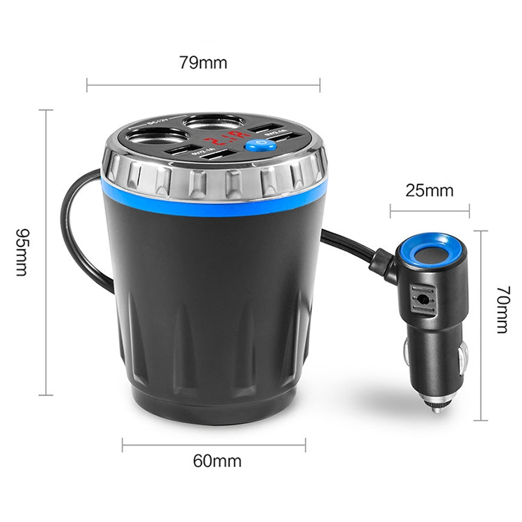 Cup Holder Car Charger Dual Cigarette Lighter 4USB Ports Charger Car MP3 Player