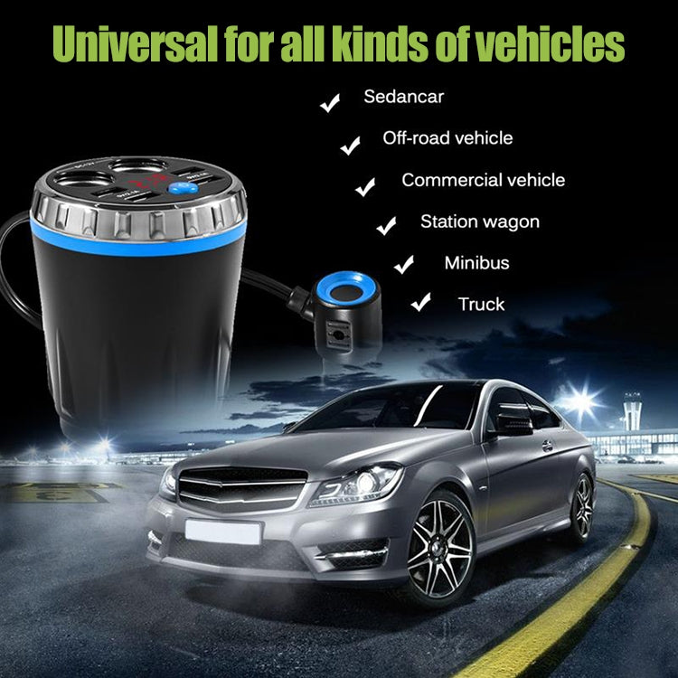 Cup Holder Car Charger Dual Cigarette Lighter 4USB Ports Charger Car MP3 Player