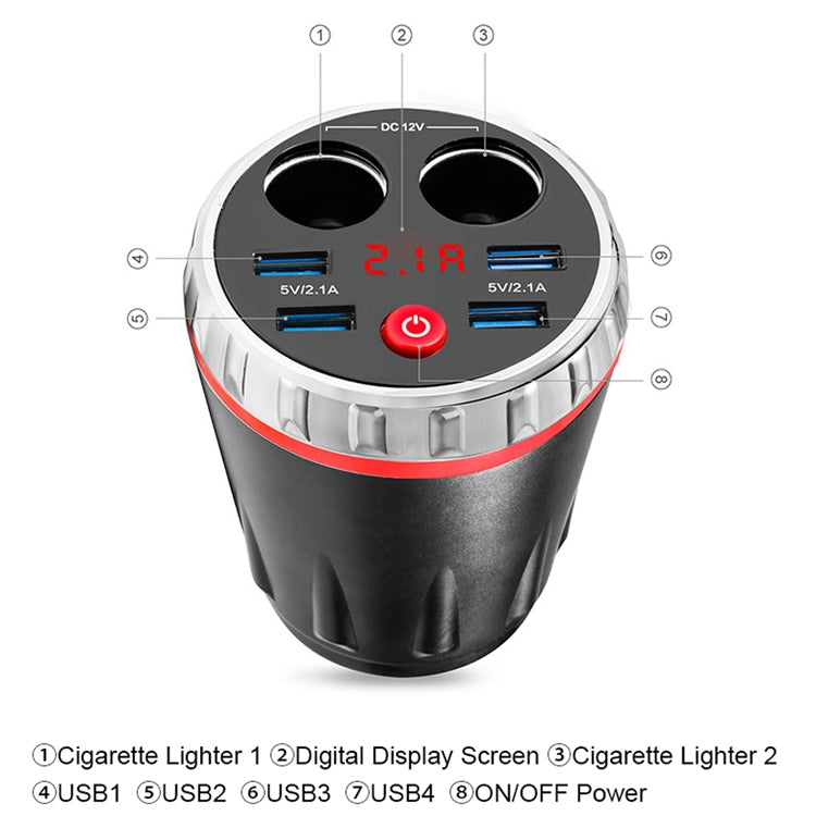 Cup Holder Car Charger Dual Cigarette Lighter 4USB Ports Charger Car MP3 Player