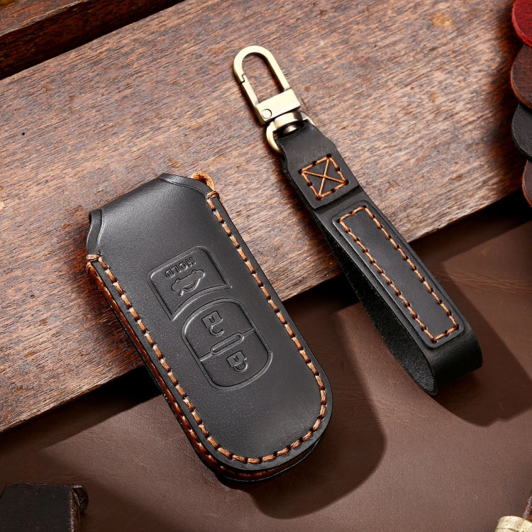 Hallmo Car Cowhide Leather Key Protective Cover Key Case for Mazda Axela 3-button