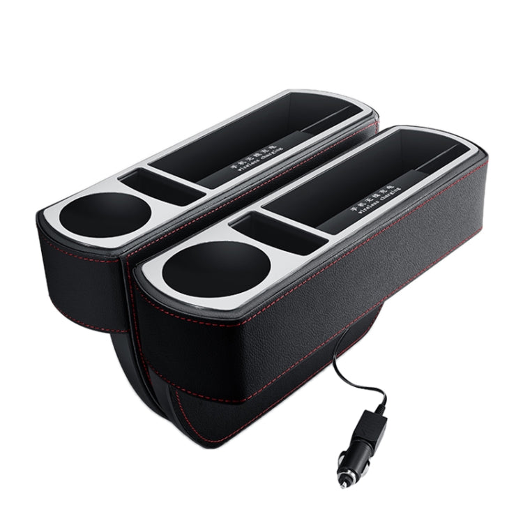 Car Multi-functional Wireless Fast Charge Console PU Leather Box Cup Holder Seat Gap Side Storage Box