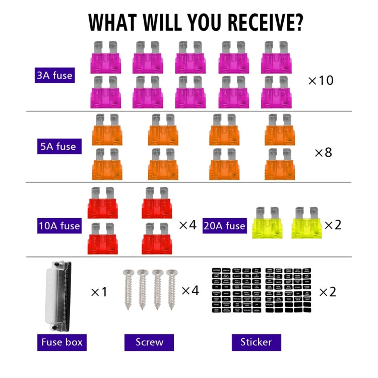 ZH-978A2 FB1902 1 In 12 Out 12 Ways Independent Positive Negative Fuse Box with 24 Fuses for Auto Car Truck Boat