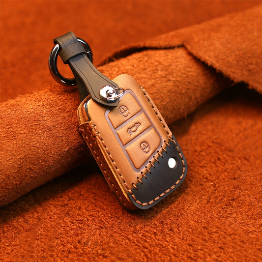 For Volkswagen Car Cowhide Leather Key Protective Cover Key Case, B Version