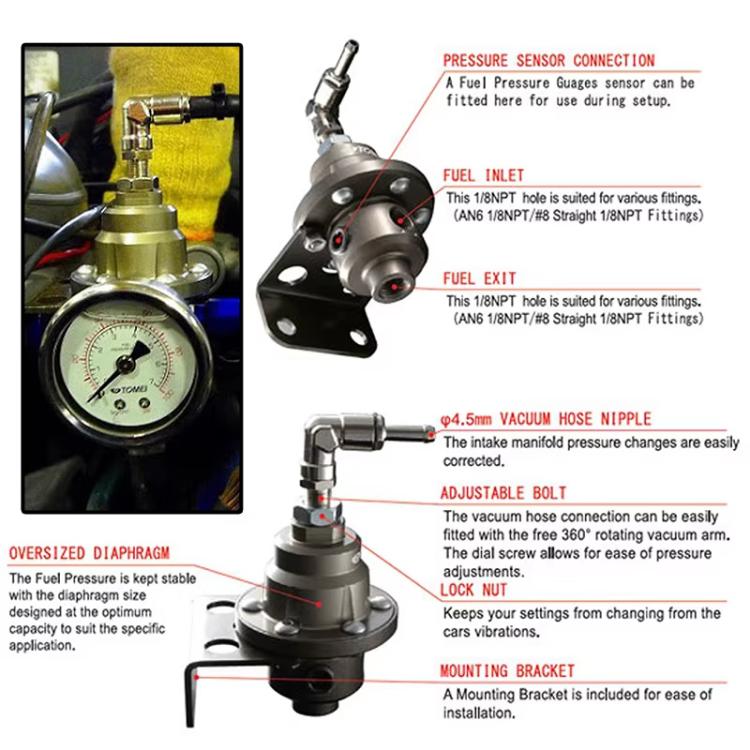 Car Modified Adjustable Fuel Pressure Regulator with Pressure Gauge