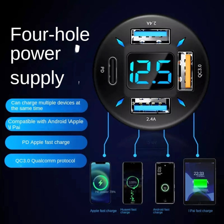 4 in 1 USB 66W Digital Display Car Super Fast Charger