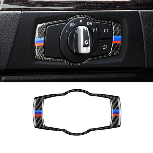 Three Color Carbon Fiber Car Headlight Switch Decorative Sticker for BMW E90 / E92 / E93 2005-2012
