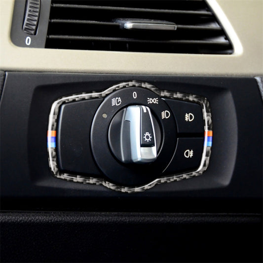 Three Color Carbon Fiber Car Headlight Switch Decorative Sticker for BMW E90 / E92 / E93 2005-2012 / 320i / 325i, Thin Version