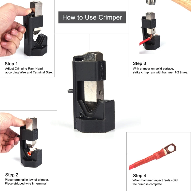 Car Battery Cable Hammer Crimper Hammer Lug Crimper Tool Pliers with T2 Copper 4 x 5/16 Heavy-duty Cold-pressed Wire Terminals