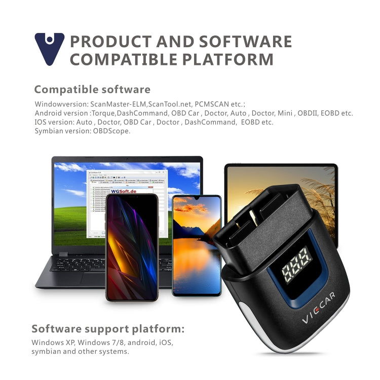 Viecar VP003 Car Mini OBD + USB / Type-C Interface Fault Detector V2.2 Bluetooth Diagnostic Tool
