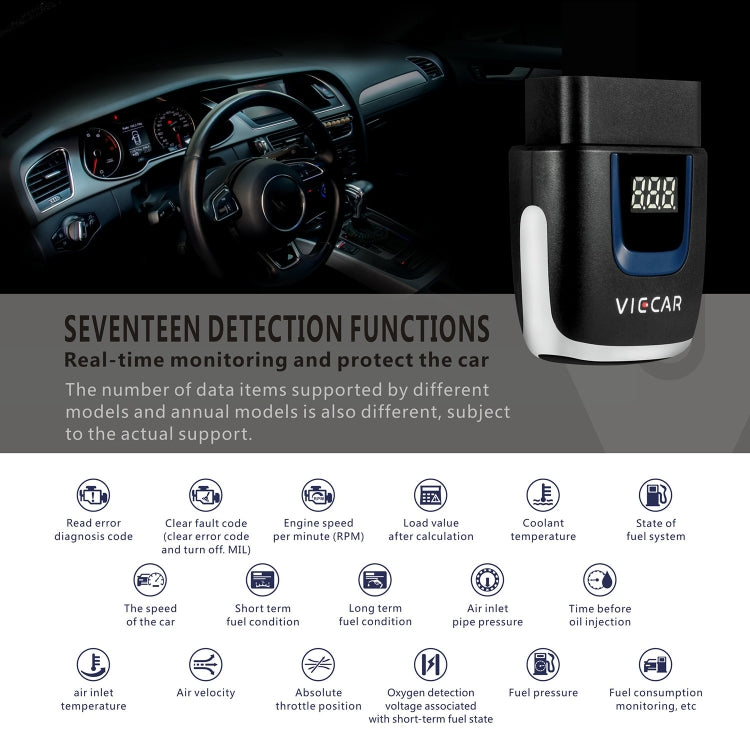 Viecar VP003 Car Mini OBD + USB / Type-C Interface Fault Detector V2.2 Bluetooth Diagnostic Tool