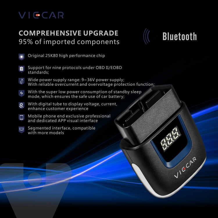 Viecar VP003 Car Mini OBD + USB / Type-C Interface Fault Detector V2.2 Bluetooth Diagnostic Tool