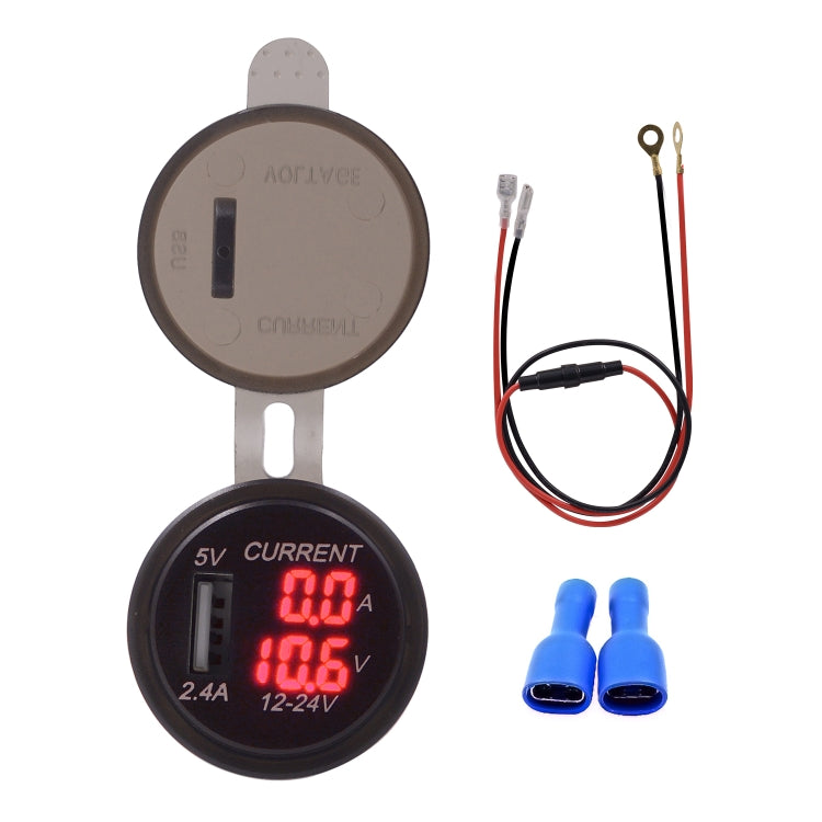 Universal Car Single Port USB Charger Power Outlet Adapter 2.4A 5V IP66 with LED Digital Voltmeter + Ammeter + 60cm Cable