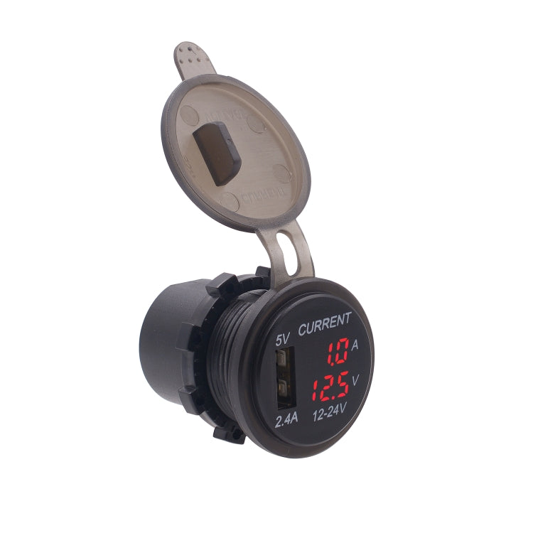 Universal Car Single Port USB Charger Power Outlet Adapter 2.4A 5V IP66 with LED Digital Voltmeter + Ammeter + 60cm Cable