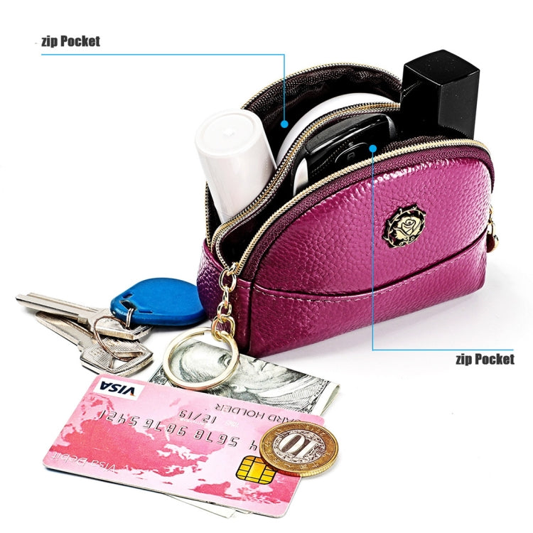 2027 Lady Leather Zipper Wallet Purse Double-pocket Little Shell Bag