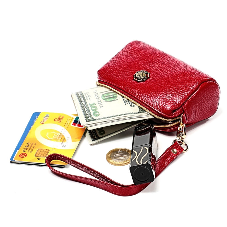 2033 Lady Portable Zipper Leather Wallet Purse Small Cosmetic Bag with Lanyard