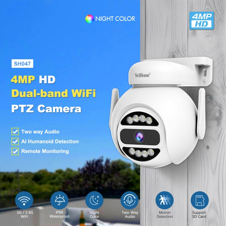 SriHome SH047 4MP IP66 Waterproof Motion Detection Night Vision WiFi HD Camera