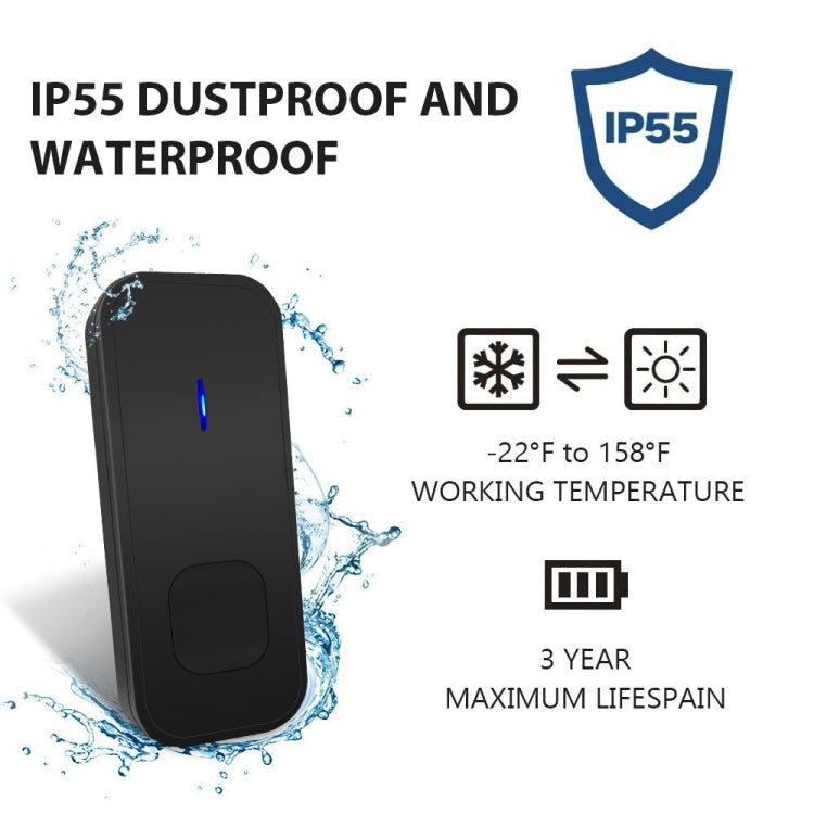 N15K-2T1-B 110dB IP55 Waterproof Wireless Doorbell, Receiver x 1 and Transmitter x 2, US Plug
