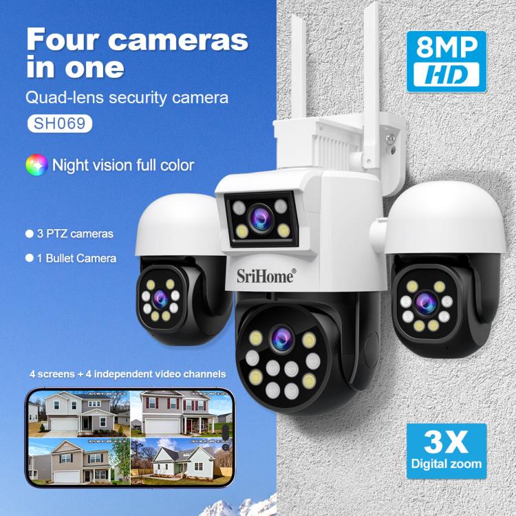 SriHome SH069 8MP 3X Digital Zoom HD Quad-lens Security Camera