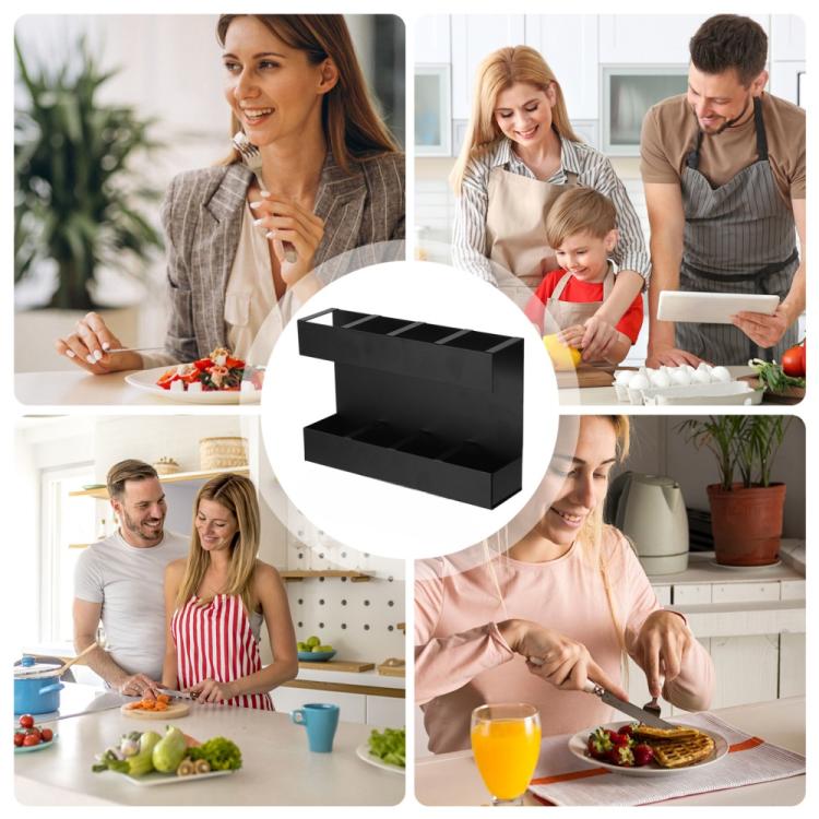 Four-grid Straw Cutlery Metal Storage Rack Kitchen Organizer without Soft Magnetic Sheet