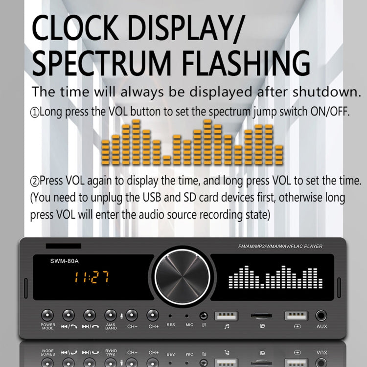 SWM-80A DC12V Car MP3 Support FM / AM & Bluetooth & Mobile Phone Voice Assistant