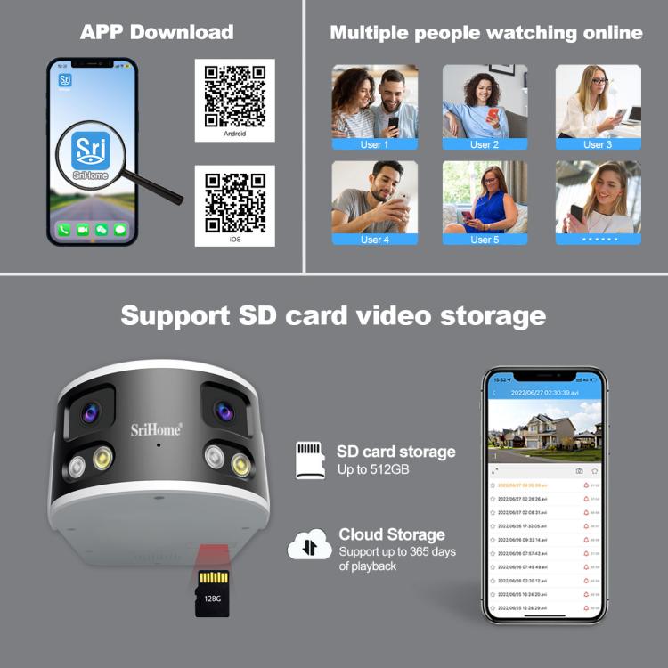 SriHome SH070 4MP Binocular Stitching Ultra-wide Angle Waterproof Camera Supports Full-color Night Vision