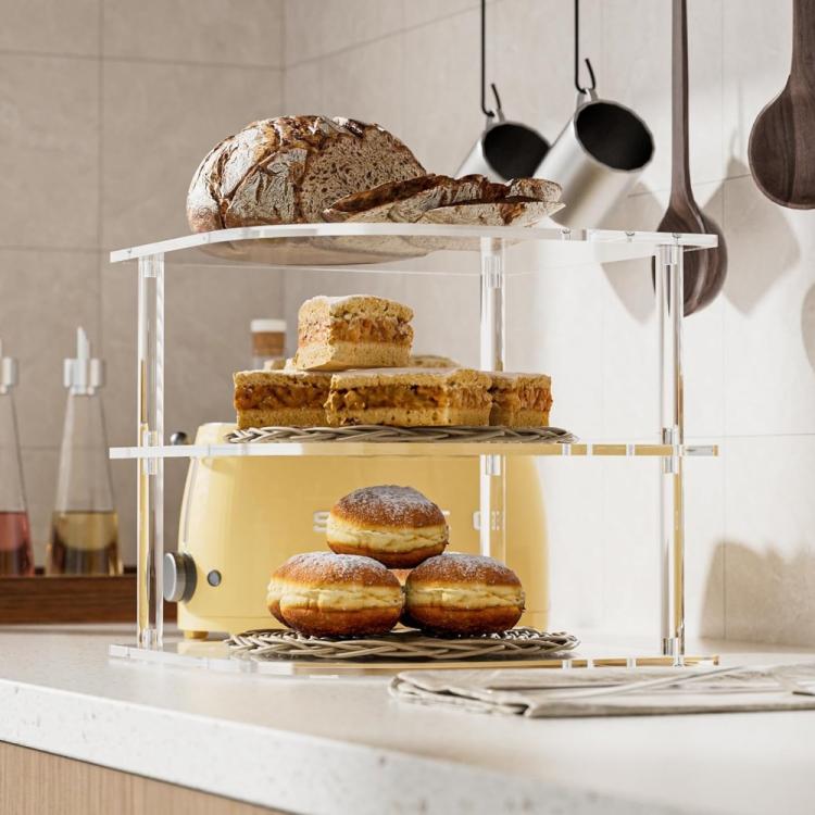 YX165 Acrylic 3 Tier Corner Plates and Bowls Organizer Shelf