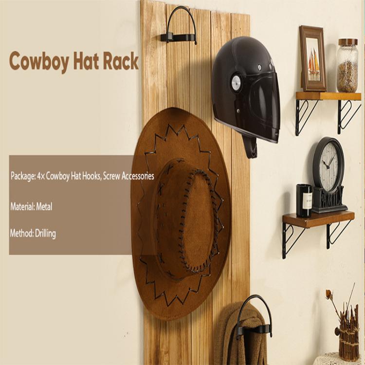 4pcs/Pcak Wall Mounted Cowboy Hat Storage Rack Multifunctional Hat Display Organizer