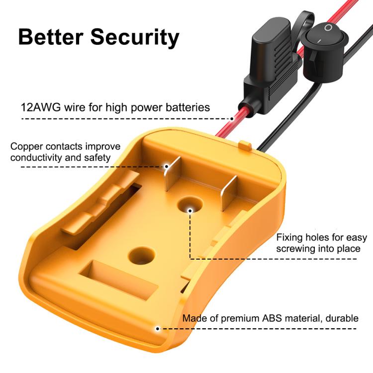 For DeWALT DCB Series 18V / 20V Lithium Battery DIY With Cable Adapter External Power Adapter Connector
