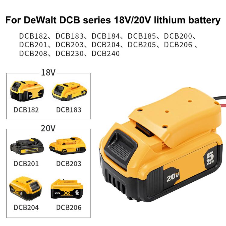 For DeWALT DCB Series 18V / 20V Lithium Battery DIY With Cable Adapter External Power Adapter Connector