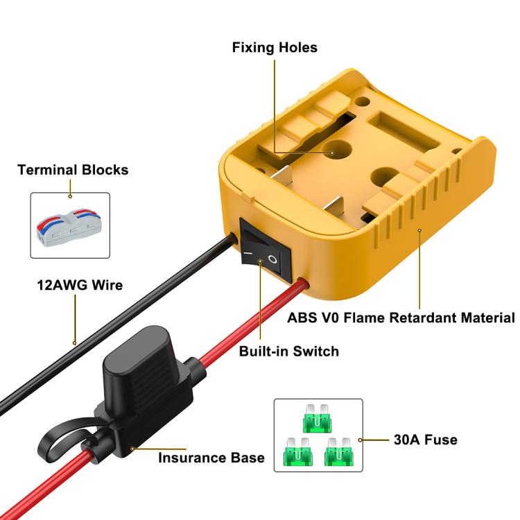 For DeWALT DCB Series 18V / 20V Lithium Battery DIY With Cable And Switch Adapter External Power Adapter Connector