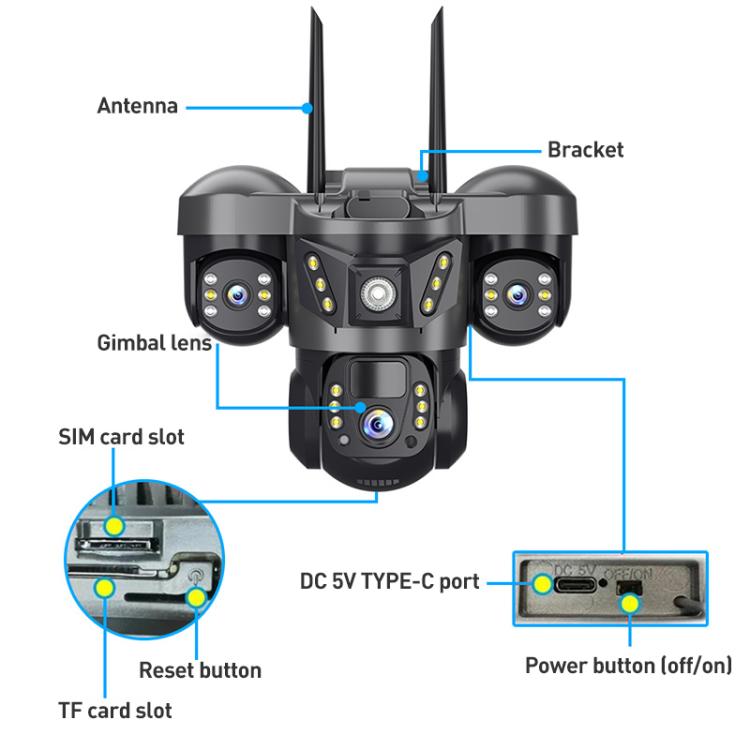 VTS29 6MP Multi-lens Panoramic Solar Surveillance PTZ Dome Camera