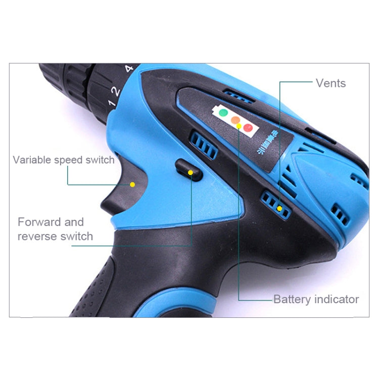 VOTO 12V Stepless Speed Regulation Rechargeable Hand Drill Set Electric Drill Power Tools with LED Light, AC 220V, US Plug, Random Color Delivery