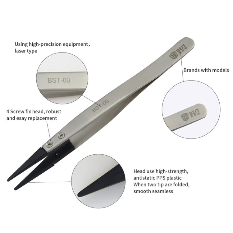 BEST BST-00 Straight Head Tweezers for Mobile Phone / Computer Repair
