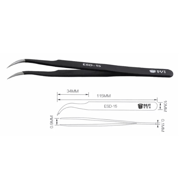 BEST BST-15 Precision Anti-static ESD Stainless Steel Tweezers