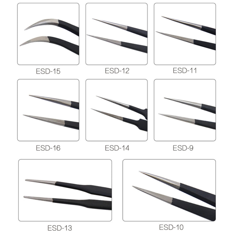 BEST BST-16 Precision Anti-static ESD Stainless Steel Tweezers