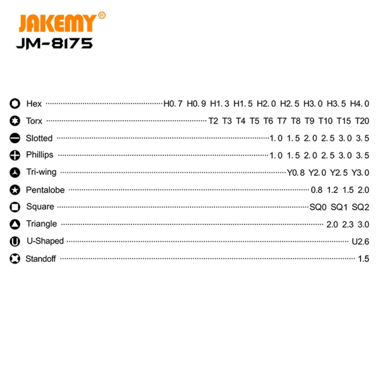 JAKEMY JM-8175 50 in 1 Double-sided Outer Box Multifunctional and Precision Screwdriver Tool Set