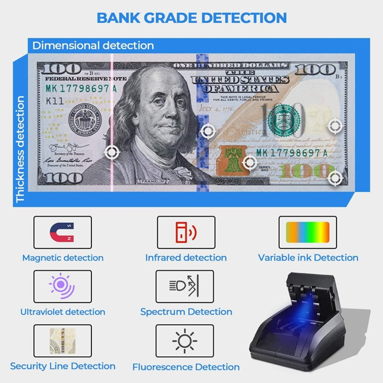 AL-130 Small Portable Money Detector for USD Euro, Specifications:EU Plug