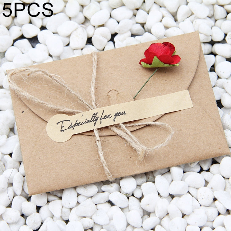 5 PCS Festival Creative DIY Retro Kraft Paper Handmade Large Dry Flower Greeting Card Birthday Card