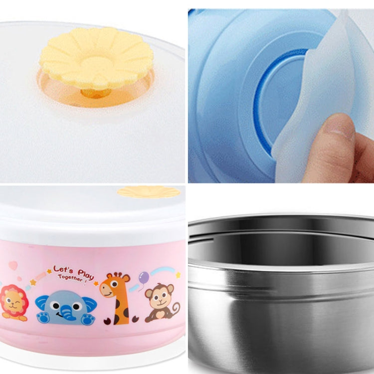 450ml Stainless Steel Interior And Plastic Exterior Double Layer Cartoon Style Bowl With Cover And Handles for Child At Age 2 to 9