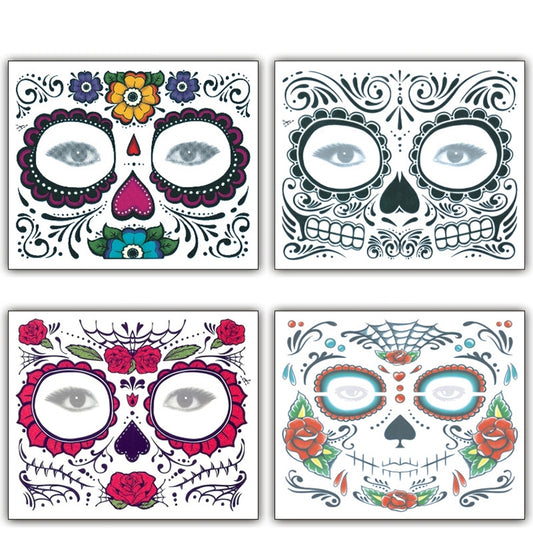 4pcs Halloween Waterproof Temporary Face Tattoo Stickers, Size: 150*125mm, Random Style Delivery