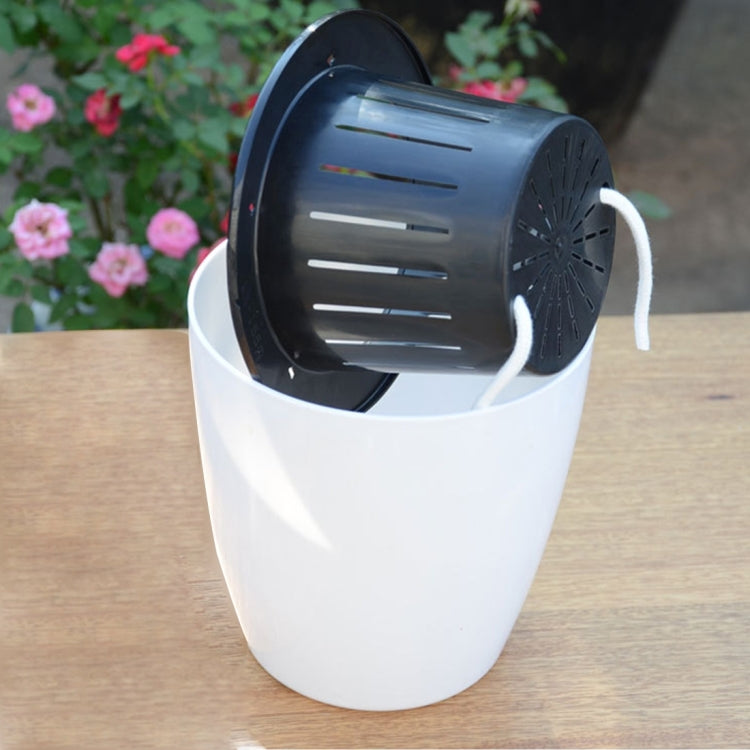 Lazy Flower Pots Automatic Water-absorbing Hydroponic Potted Plants Circular Resin Plastic Flower Pots Double-layer Design Self Watering Planter, Diameter: 12cm, Height: 12.2cm