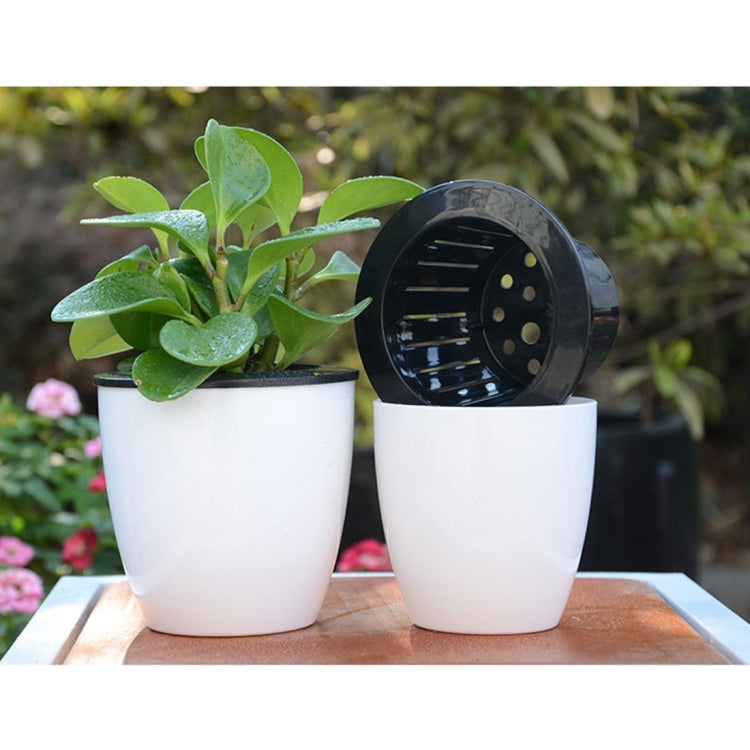 Lazy Flower Pots Automatic Water-absorbing Hydroponic Potted Plants Circular Resin Plastic Flower Pots Double-layer Design Self Watering Planter, Diameter: 12cm, Height: 12.2cm