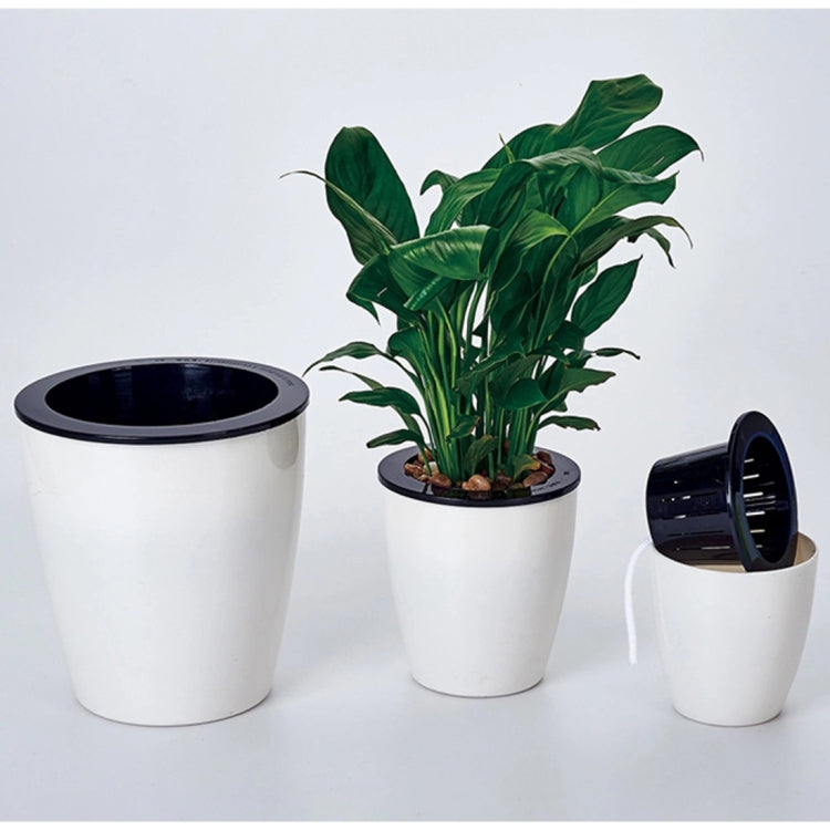 Lazy Flower Pots Automatic Water-absorbing Hydroponic Potted Plants Circular Resin Plastic Flower Pots Double-layer Design Self Watering Planter, Diameter: 12cm, Height: 12.2cm