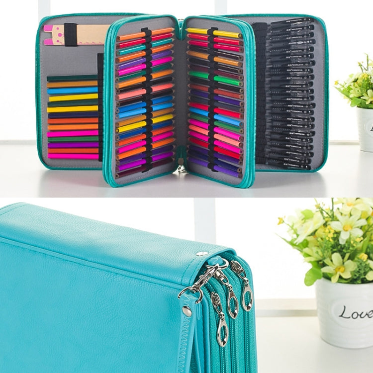 96 Slots Colored Pencil Case PU Leather Drawing Sketch Watercolor Pencils Holder Organizer with Hand Strap