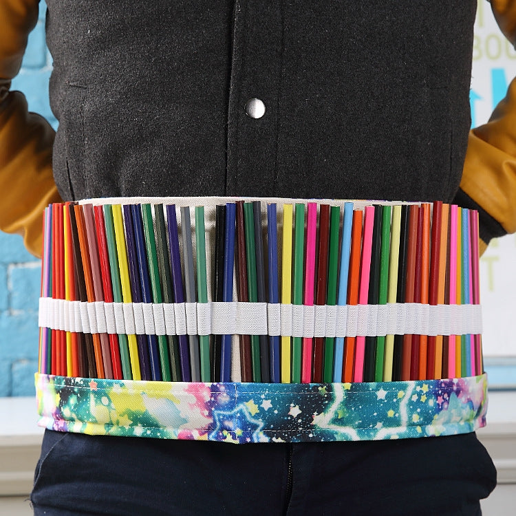 36 Slots Starry Sky Print Pen Bag Canvas Pencil Wrap Curtain Roll Up Pencil Case Stationery Pouch