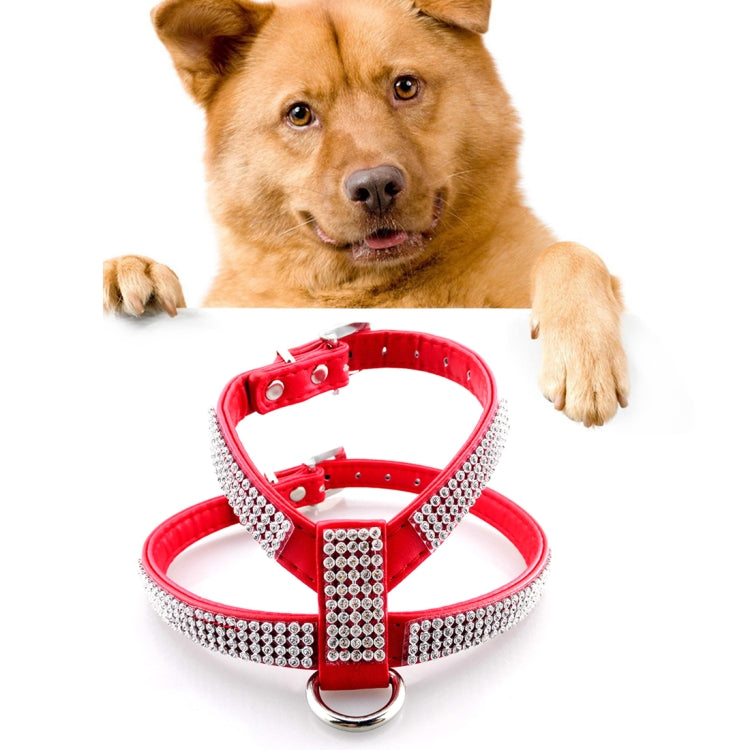 Rhinestone PU Soft Breathable Dog Harness Pet Vest Dog Chest Strap Leash Dog Collar, Size: M